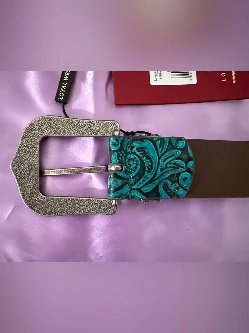 Loyal West Leather Turquoise Floral Western Belt Large